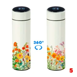 Floral 5 Garrafa Térmica Digital LED Coleção Botânica Clássica Florais, 500ml