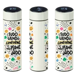 Garrafa Térmica Inox LED Frases Engraçadas - Conforme o não planejado