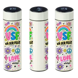 Garrafa Térmica Inox LED Frases Engraçadas - VSF (Vá ser feliz)