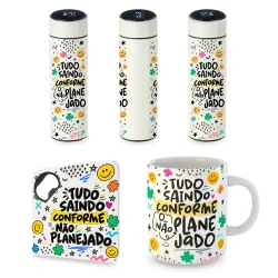Kit Sincerão: Caneca, Garrafa e Porta-Copos - Conforme o não planejado
