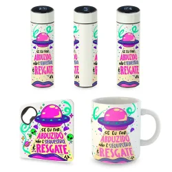 Kit Sincerão: Caneca, Garrafa e Porta-Copos - Se eu for abduzido é resgate