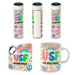 Kit Sincerão: Caneca, Garrafa e Porta-Copos - VSF (Vá ser feliz)
